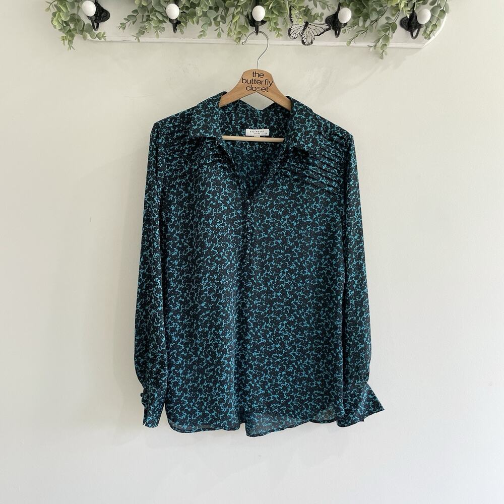 Equipment Leema floral-printed washed-silk shirt in teal blue and black Size L